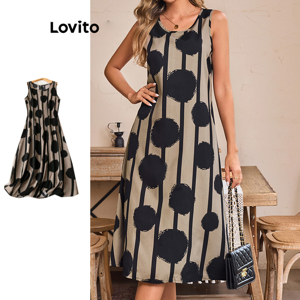 (Trendy) Lovito Vestido Casual Vestido Básico De Bolinhas Para Mulheres LBL17420 - Women Clothes