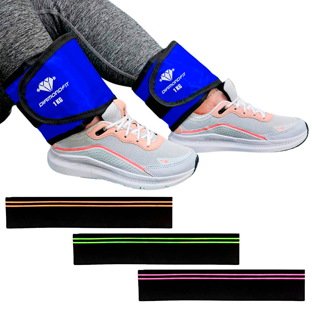 Kit Pares Caneleira Profissional Tornozeleira 3 Hip Band Faixa Elástica Resistente Azul