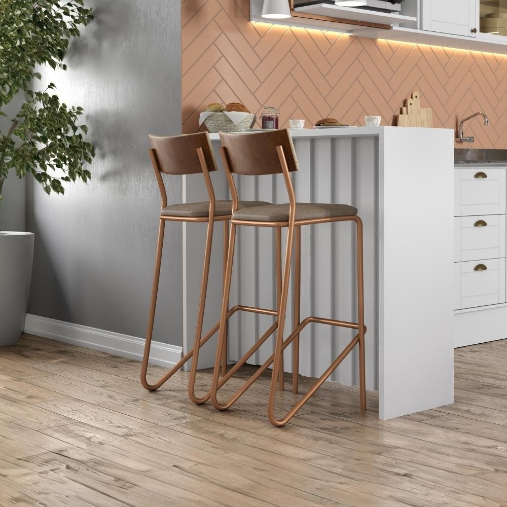 Ilha de Cozinha Milla e Banquetas Carraro Branco Rosê em Oferta na Shopee