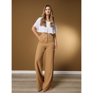 Calça Pantalona Feminino Alfaiataria Wide Leg Moda Elegante em Oferta na Shopee