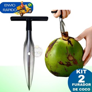 Kit 2 Fura Coco Em Aço Inox Profissional Resistente Furador Abridor Manual Anatômico em Oferta na Shopee