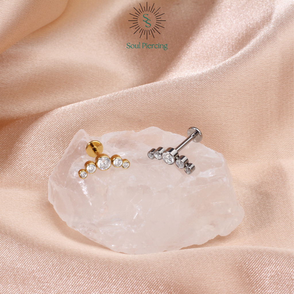 Piercing Helix Tragus Conch Aço Cirúrgico Boca-Medusa Labret Pvd Cluster 5 Zircônias Trágus em Oferta na Shopee