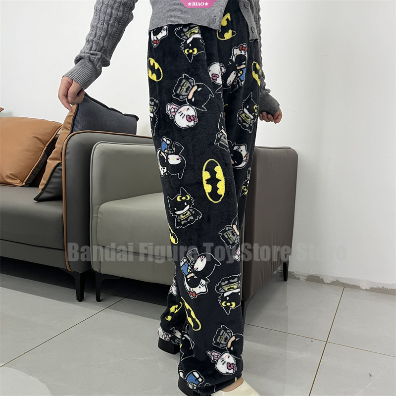 Sanrio Hello Kitty Batman Pijamas Calças Dos Desenhos Animados Anime Homem Aranha Flanela Soltas Casa Macias Casual Casa