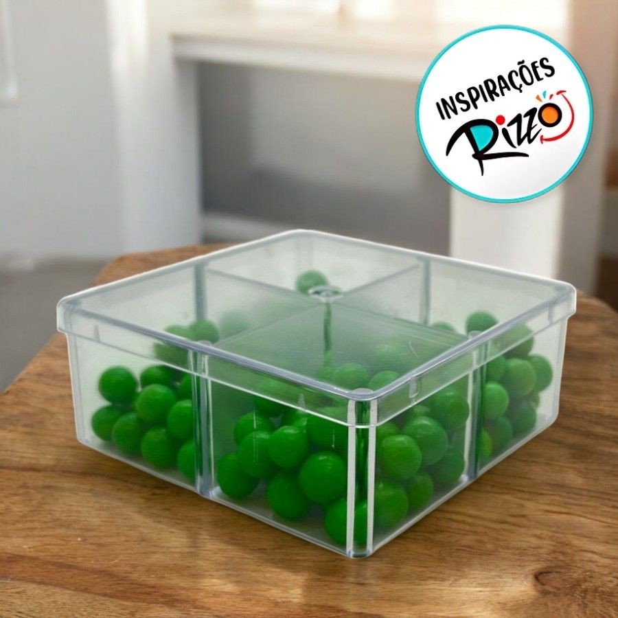 Caixa Acrilica Transparente Quadrada com Divisórias - 7x7cm - 10 unidades - Rizzo