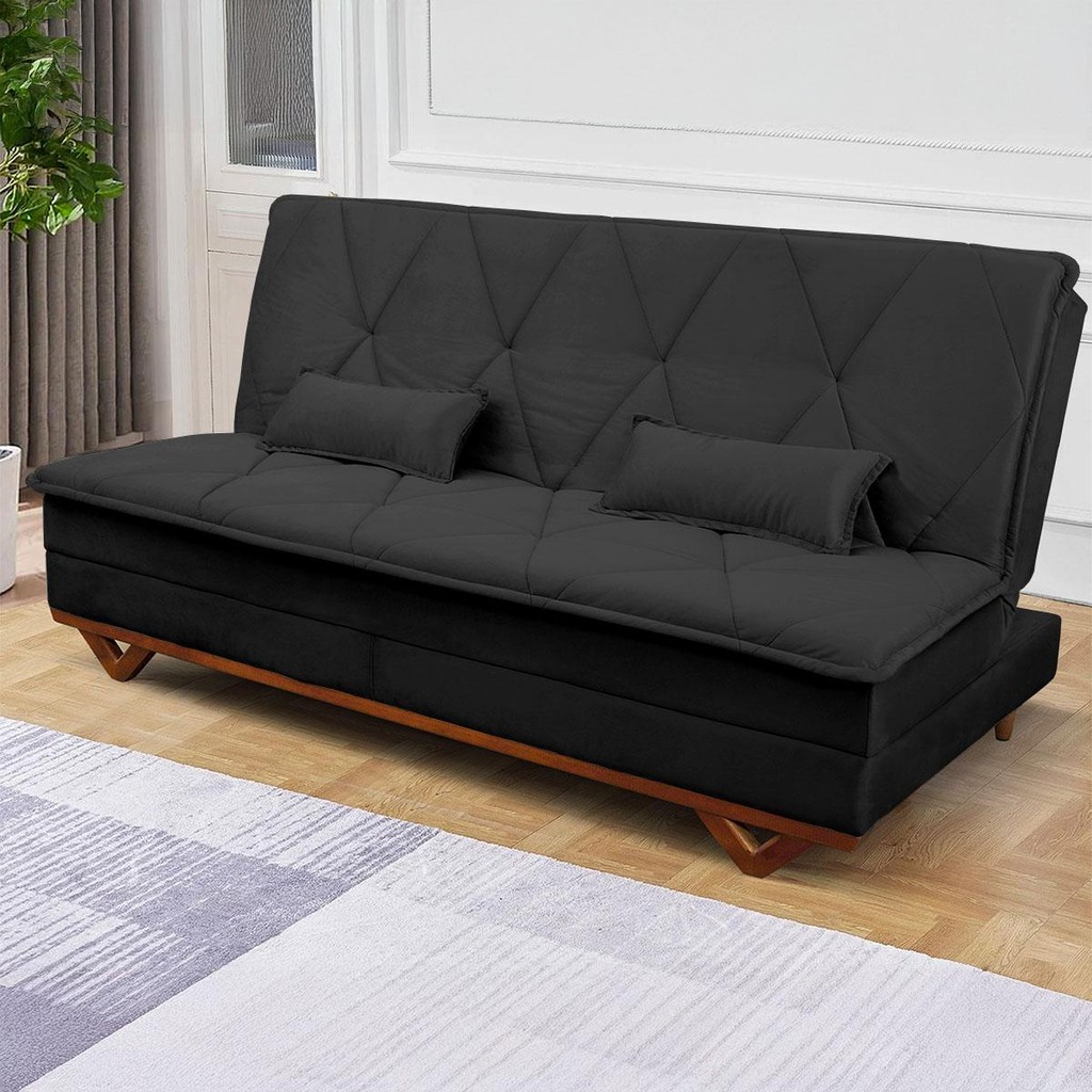 Sofá Cama Estoril 1,90m Preto Suede Velut - King House em Oferta na Shopee