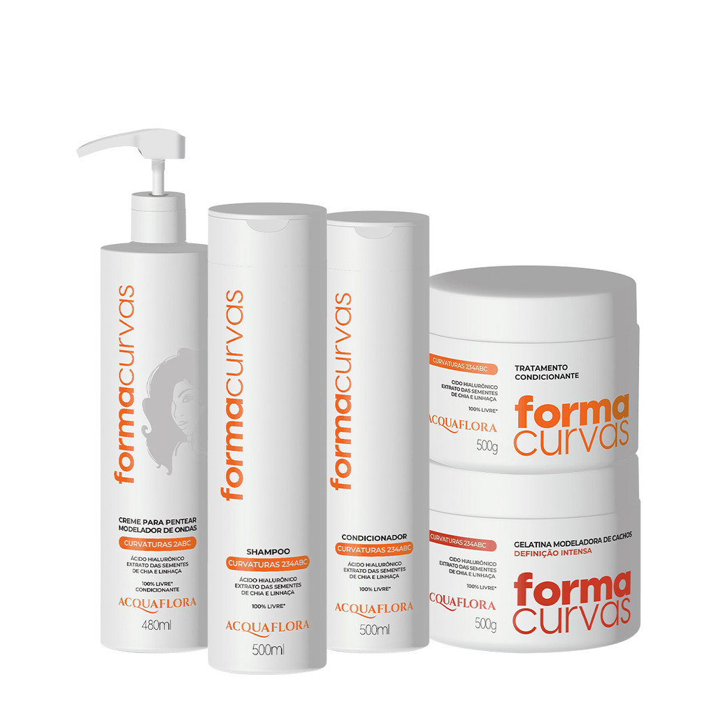 Kit Acquaflora Forma Curvas Shampoo Condicionador Tratamento Condicionante Creme de Pentear Ondas e Gelatina Intensa (5 em Oferta na Shopee