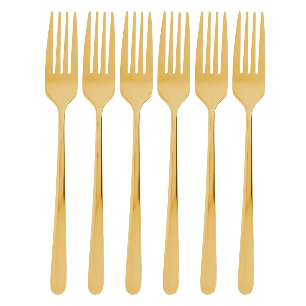 6 Garfos para Sobremesa Dourado Viena Aço Inox - Home & Living
