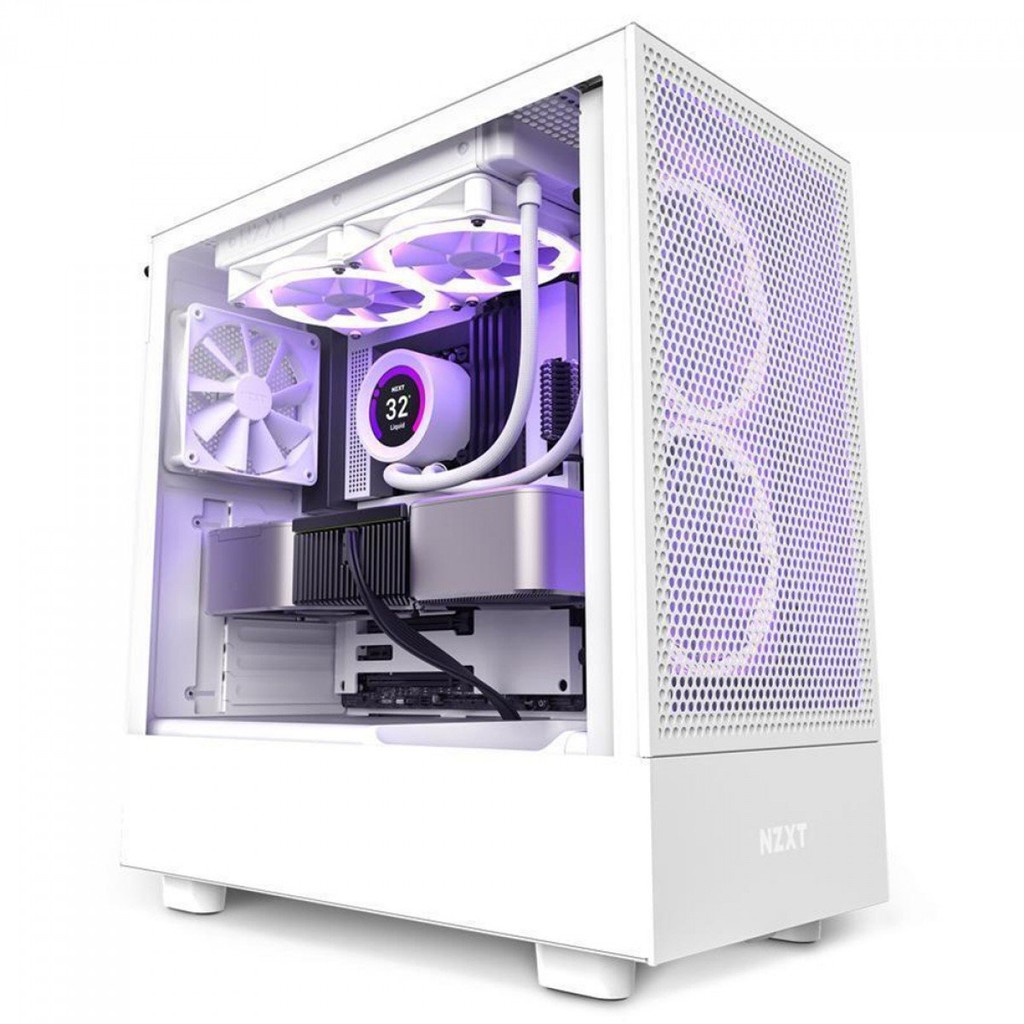 Gabinete Gamer NZXT H5 Flow, Mid Tower, Vidro Temperado, ATX, White, Com 2 Fans, CC-H51FW-01