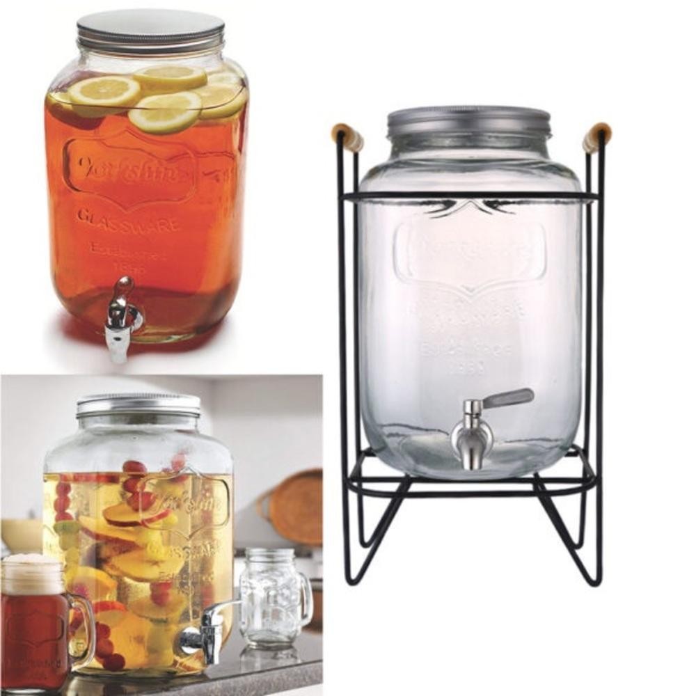SUQUEIRA DE VIDRO GRANDE COM SUPORTE 8 LITROS DISPENSER AGUA BEBIDAS RETRO REFRESQUEIRA PREMIUM