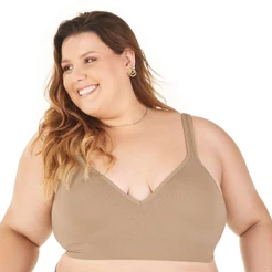 Sutiã Comfort Plus Duplo Alças Largas Reguláveis com Bojo sem Costura Bege Zee Rucci