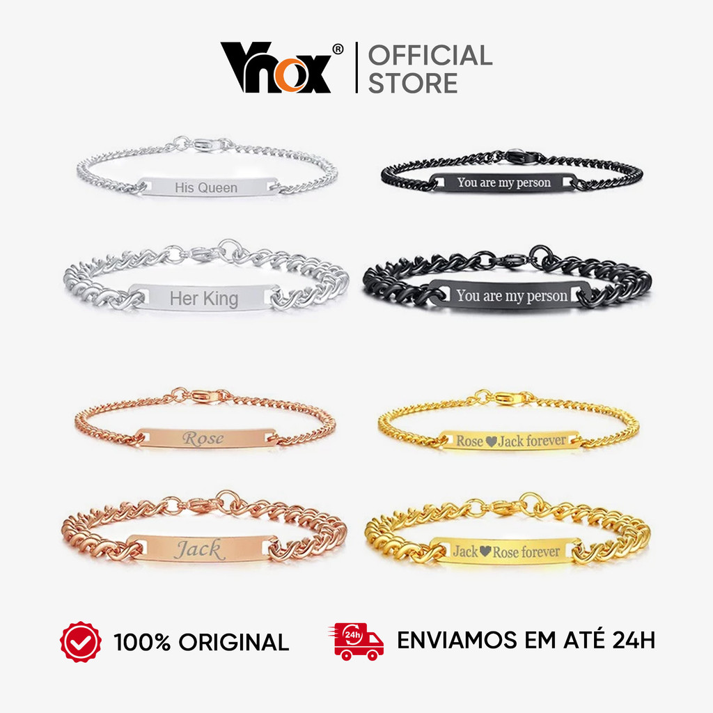 Vnox Pulseira Feminina Pulseira Personalizada De Aço Inoxidável Com Pulseira Com Nome Presente De Namoro Jewelry em Oferta na Shopee
