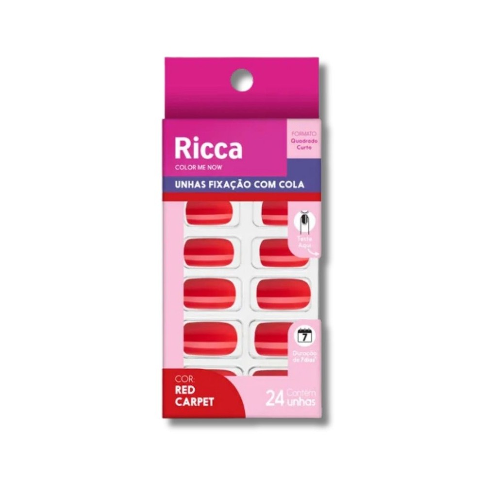 Unhas Postiças Vermelho Paixão Ricca Código:1340 em Oferta na Shopee