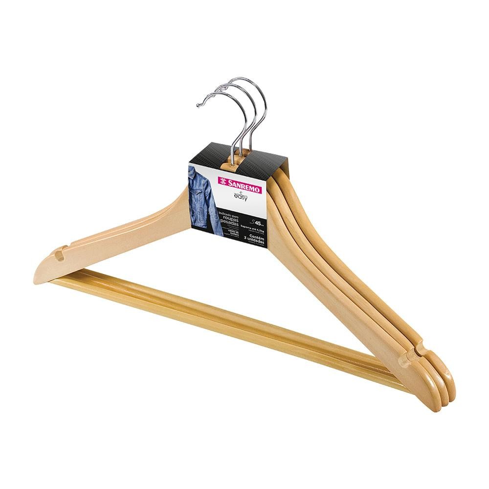 Cabide de Madeira Adulto Natural 45cm Sanremo 3 Unidades - Home & Living