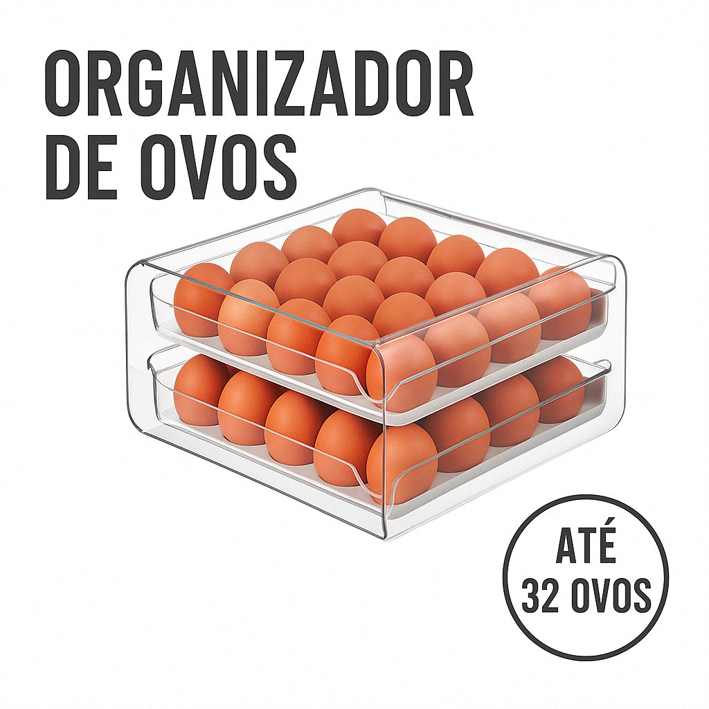 Porta Ovos Gaveta Dupla Geladeira Clink 32 Ovos Transparente Empilhável Organizador