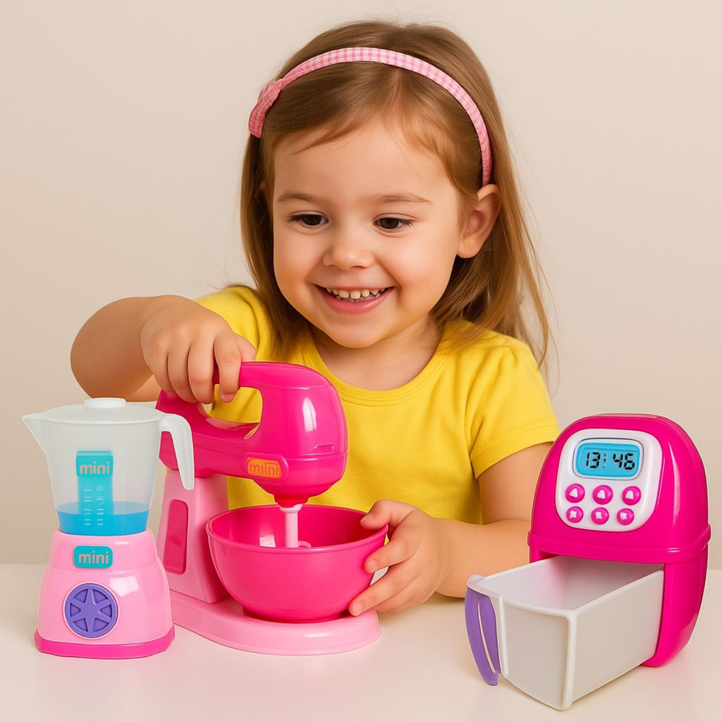 Kit Cozinha com 3 Brinquedos Infantil Completo com 1 Batedeira, 1 Liquidificador e 1 Air Fryer