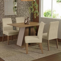 Conjunto Sala de Jantar Mesa Tampo de Madeira 4 Cadeiras Agnes Madesa