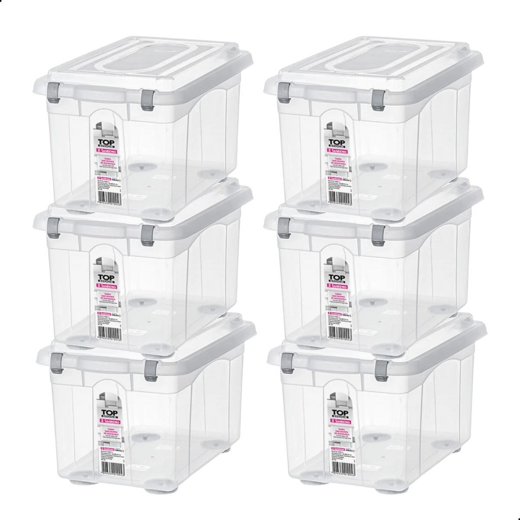 Kit 6 Caixas Organizadoras Transparentes 16,7L Top Stock Sanremo em Oferta na Shopee