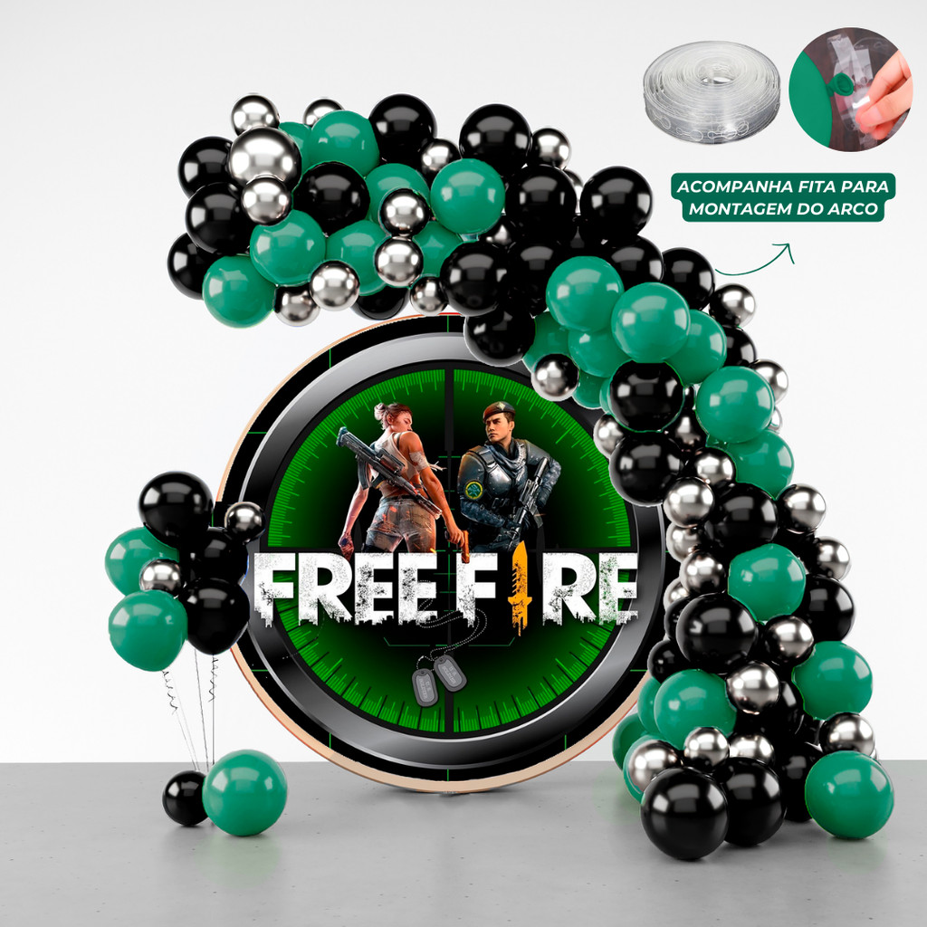 Kit 125 Balões Festa Free Fire + Fita Arco - Balão Bexiga Liso/Cromado Para Aniversários em Oferta na Shopee