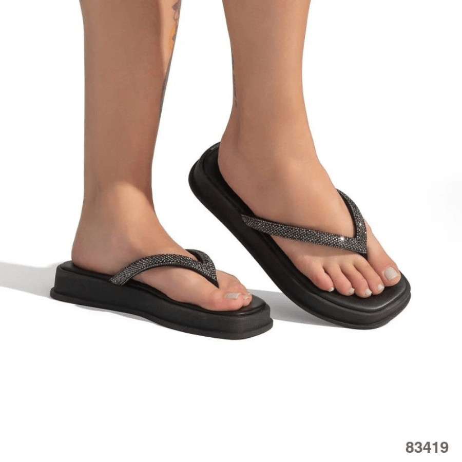 Chinelo Tamanco Papete Flatform de Dedo com Tira Strass