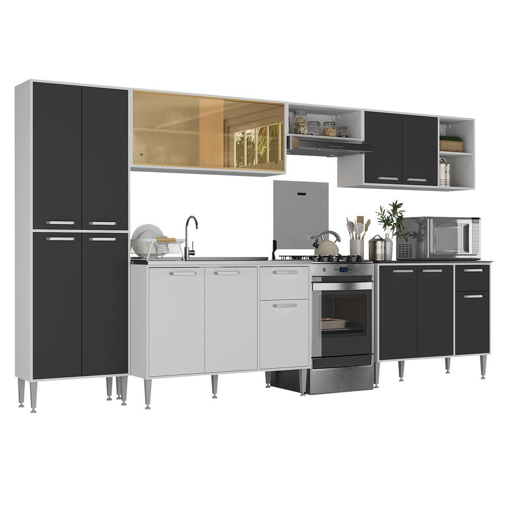 Armário de Cozinha Completa 6 Pçs com Balcão Gabinete Siena Multimóveis MP2243 em Oferta na Shopee