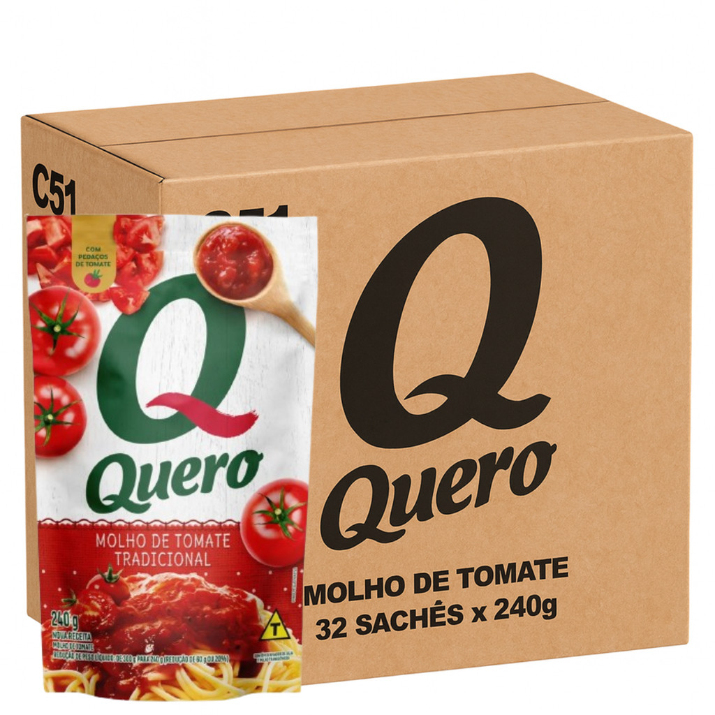 Caixa Molho de Tomate Quero Tradicional 240g 32 Un.