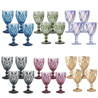 Jogo 4 Taças de Vidro Diamante Diamond Água Vinho Suco 330ml Bico Jaca Abacaxi Buffet Rest...