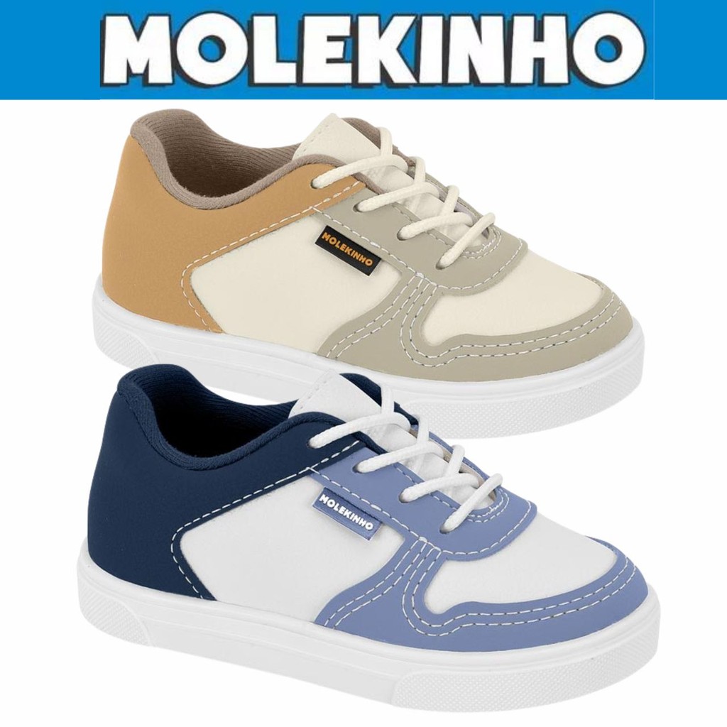 Tenis Infantil Molekinho Menino Estiloso Cadarço Kids Branco Cores em Oferta na Shopee