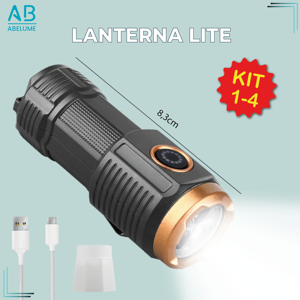 Super Mini Lanterna Lite Tática Branco Frio Bateria 5V C/ carregador USB Portátil Luz Potente em Oferta na Shopee