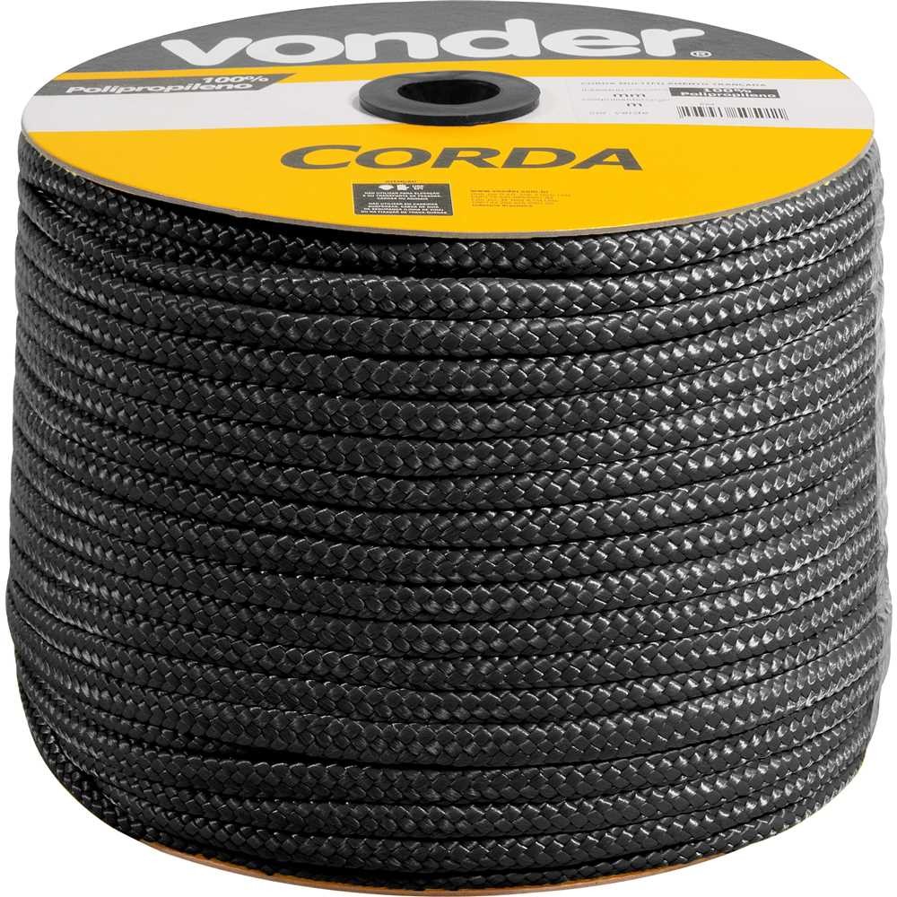 Corda Multifil Trançada 8mm x 258m Preta Carretel Vonder