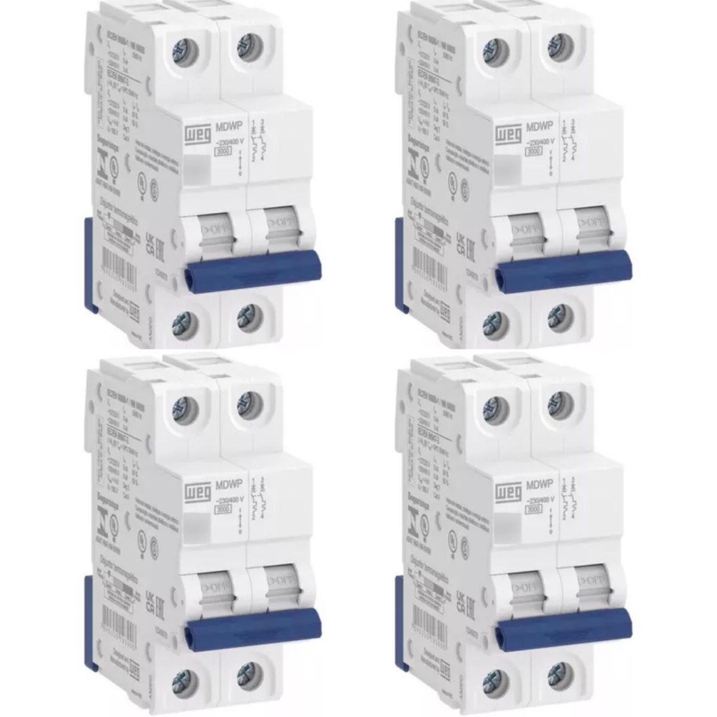KIT 4 UNIDADES - WEG DISJUNTOR BIPOLAR DIN 32A (MDW-C 32A 2 POLOS)