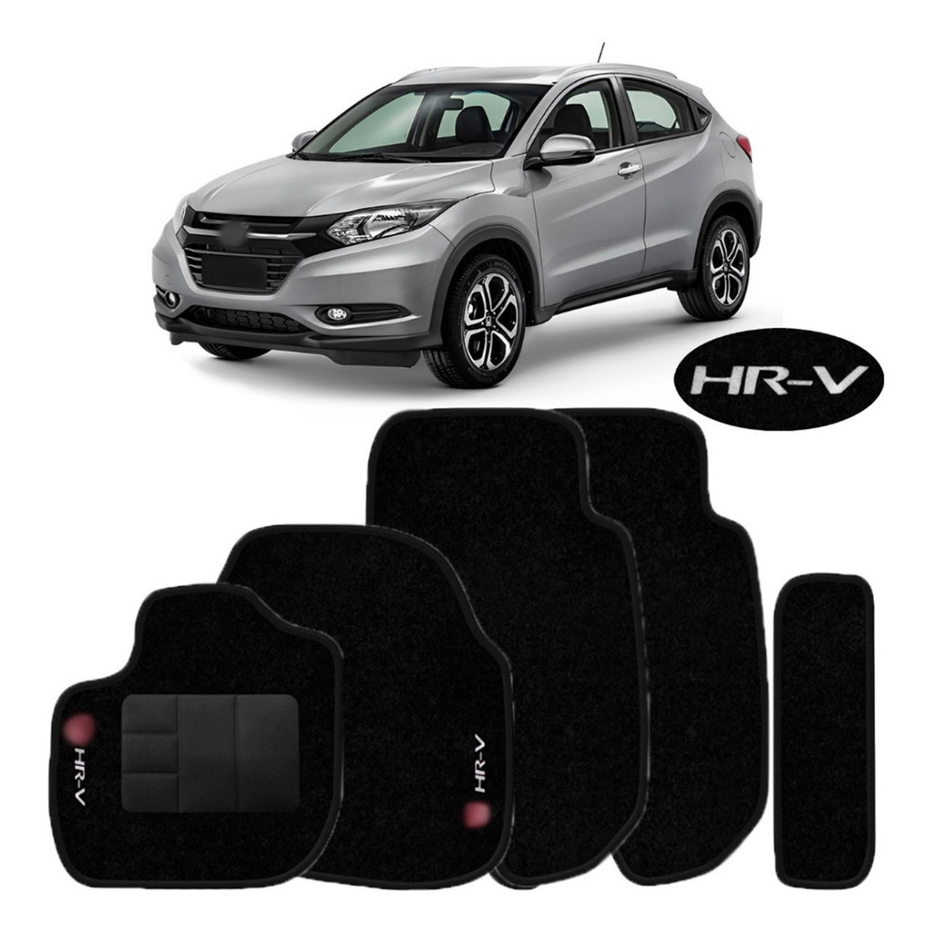 Kit de tapetes 5 peças específico HR-V 2015 16 ... 19 2020 Carpete Preto