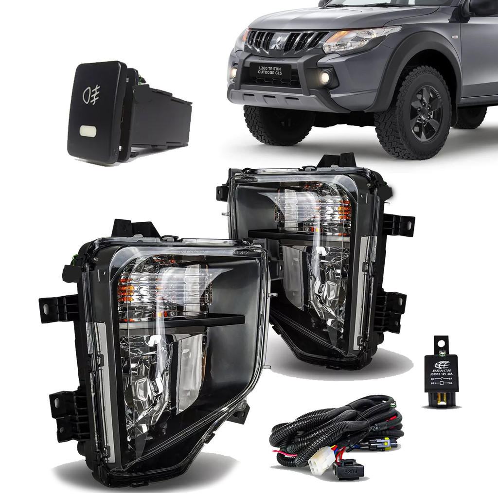 Kit Farol De Milha L200 Triton Sport 2021 Botão Original Lente Lisa De Acrílico Suits - STS609MS