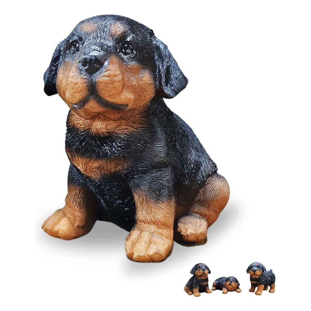 Estátua Pet Decoração Cachorro Filhote Rottweiler Realista