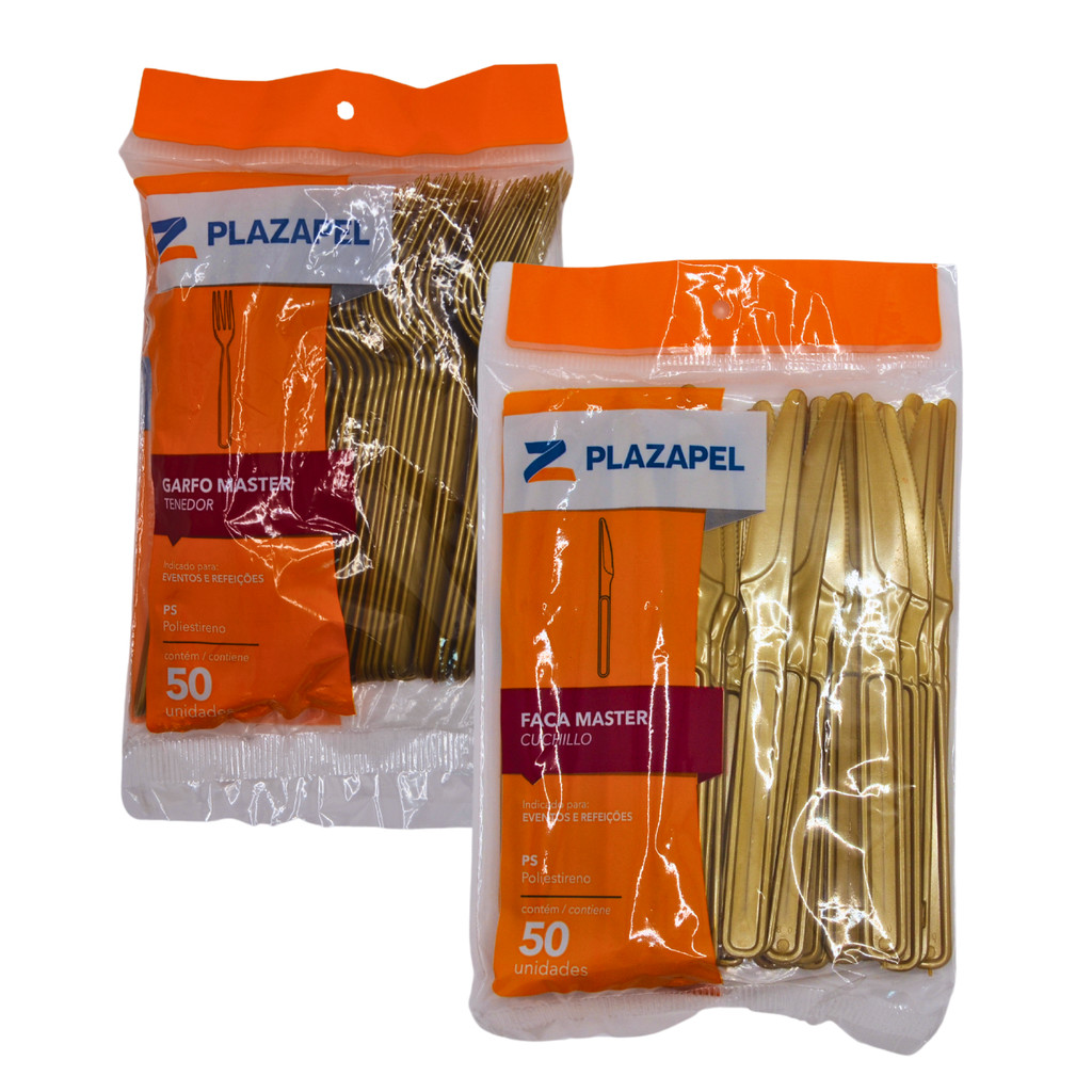 kit Churrasco 50 Garfo Refeição Descartável + 50 Facas Acrílico Festa Reforçado Resistente