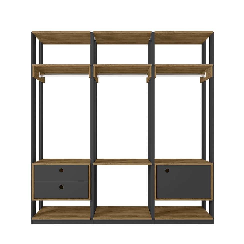 Guarda-Roupa Closet Modulado Titan 1 PT 2 GV Preto e Freijó - Home & Living