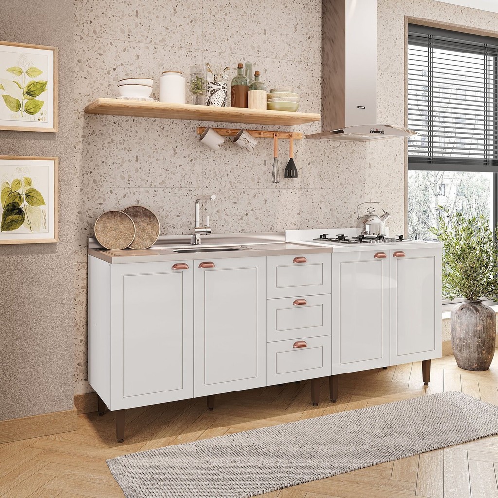 Cozinha Pérola 2 Peças Balcão 2 Gavetas 3 Portas e Balcão 2 Portas Yescasa Branco em Oferta na Shopee