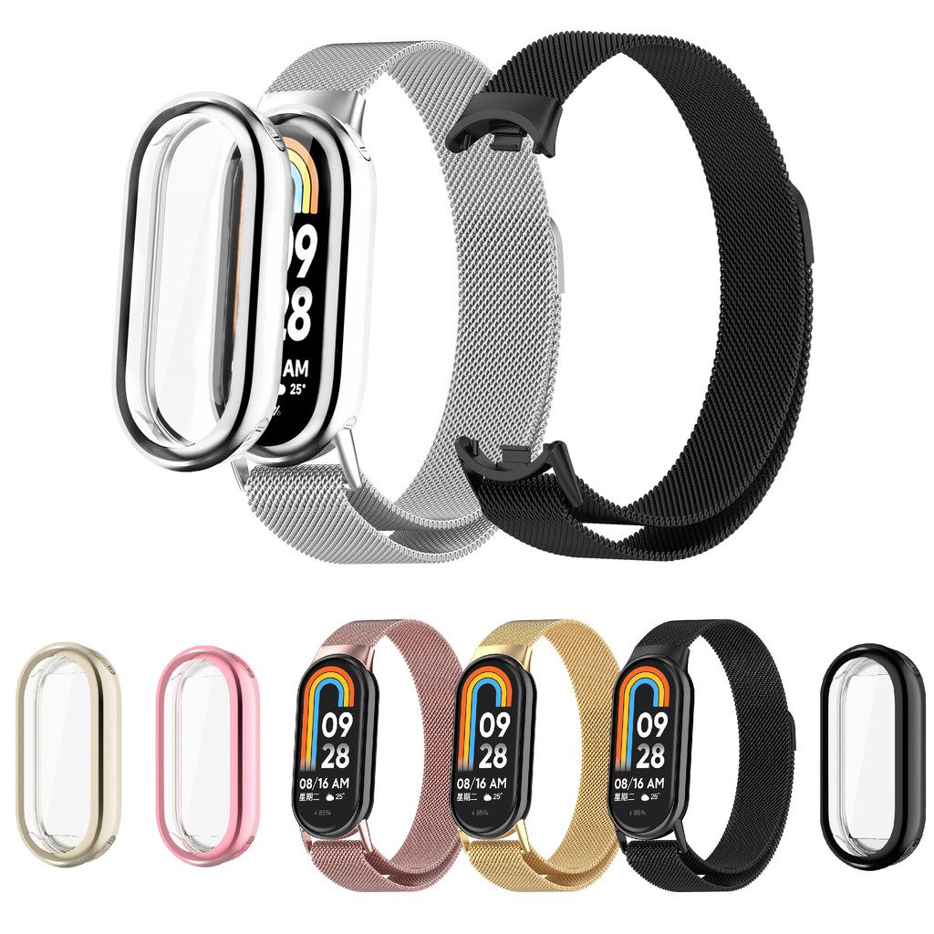 Pulseira Milanesa + Capa Para Xiaomi Mi Band 10/9/8 NFC Substituição De Aço Inoxidável MiBand De Laço Magnético 2 Em 1 I em Oferta na Shopee
