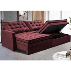 Sofá Sem Caixa Retrátil Baú 1,80m Cama inBox Secret Suede Velusoft Vinho