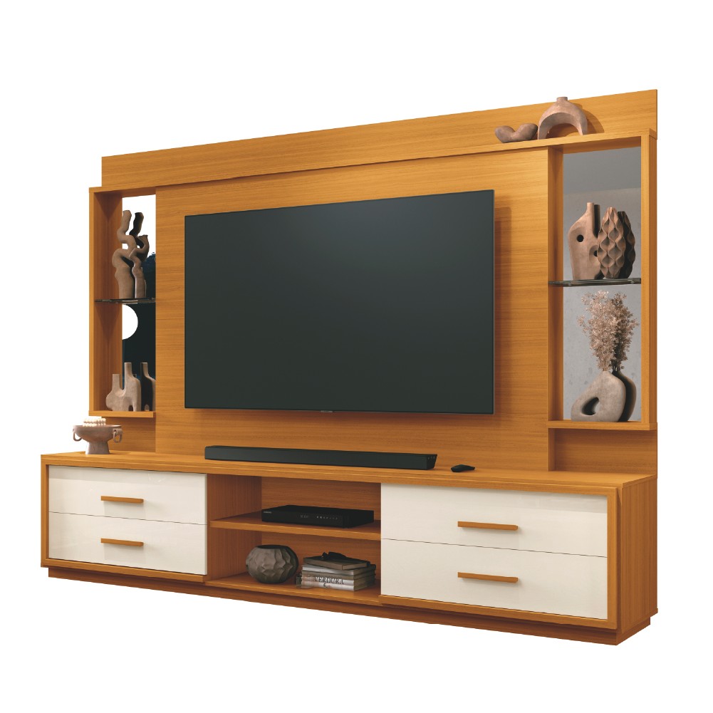 Estante Home Theater com Espelho e Vidro Para TV Até 75 Polegadas 2,40m Leni EDN