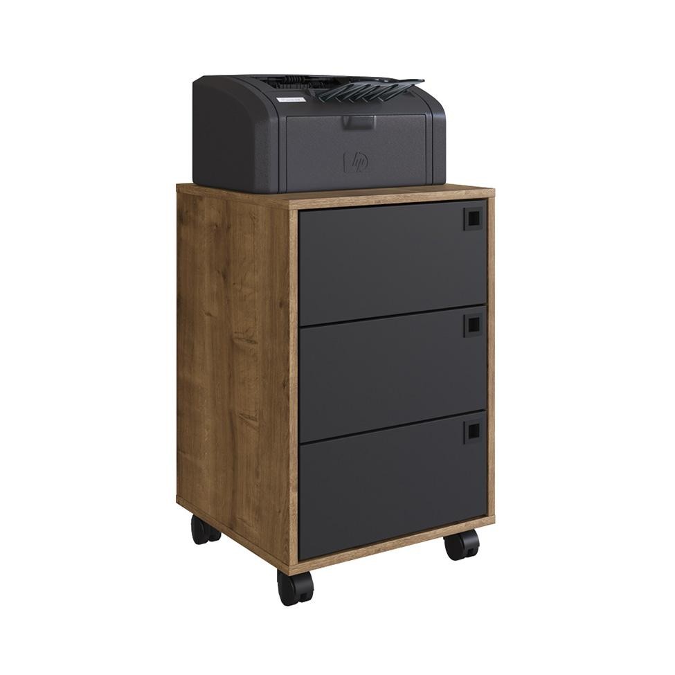 Gaveteiro Roma 3 GV Woodmel e Preto - Home & Living
