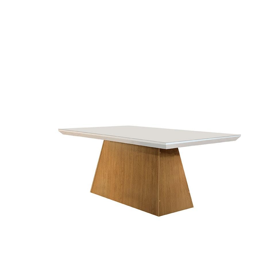 Mesa de Jantar Retangular com Tampo de Vidro Luna Imbuia e Off White - Home & Living