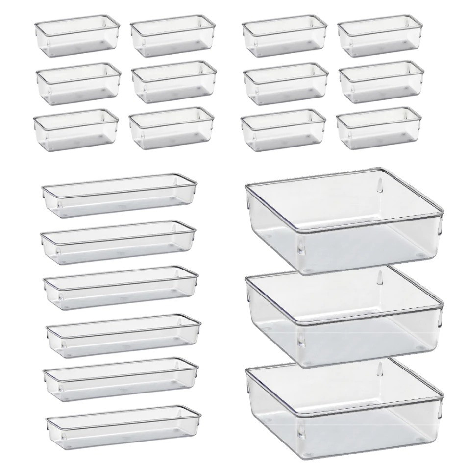 Kit Organizadores Multiuso para Maquiagem Gavetas Armários Geladeira Mesa Pote Acrílico Cristal