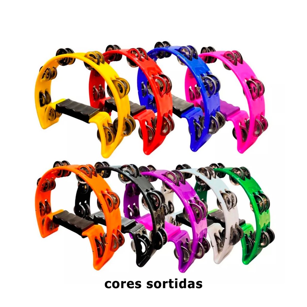 Kit 8 Pandeiro Meia Lua Pandeirola Colorido em Oferta na Shopee