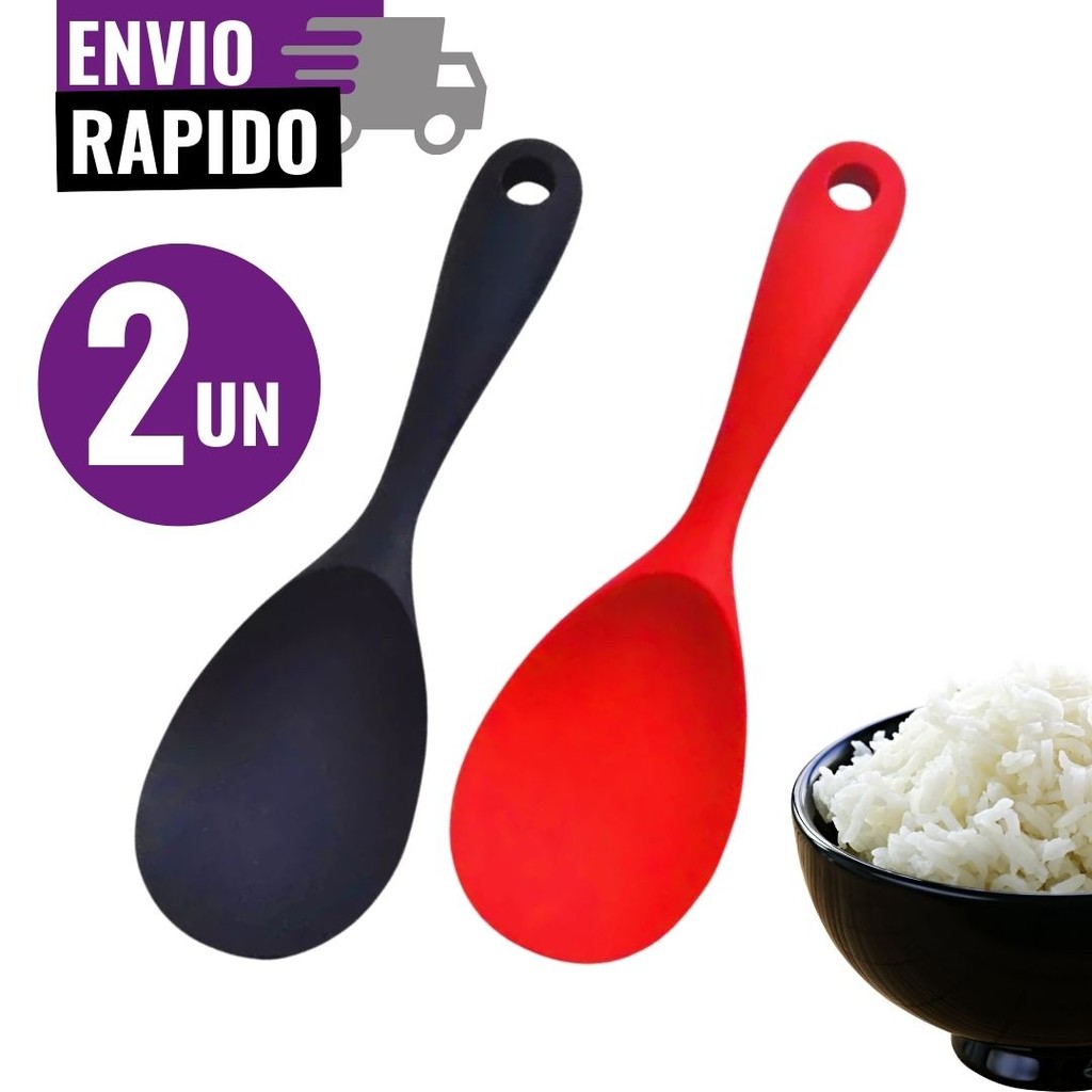 Conjunto 2 Colher de Servir Silicone Arroz Utensílio Antiaderente Multiuso Preparar Não Risca Panela