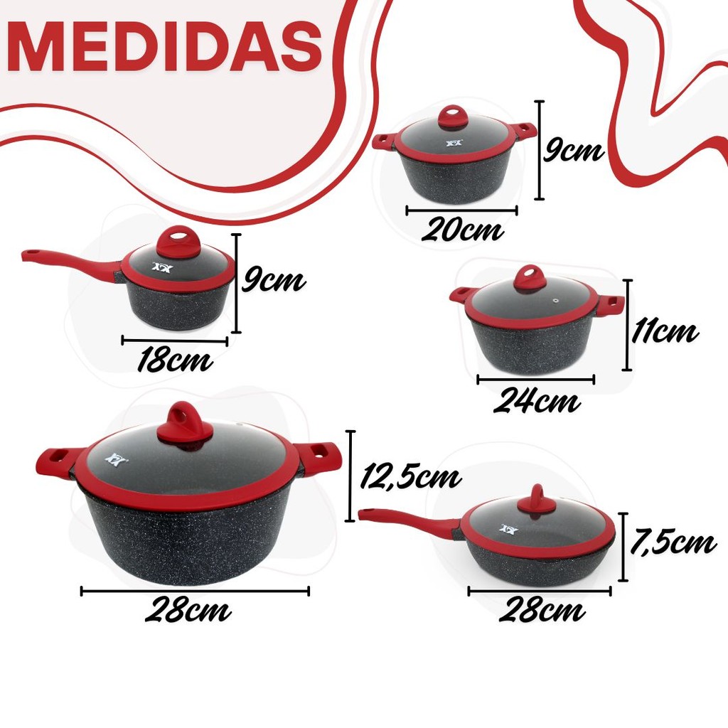 Jogo de Panelas em Granito 5 Peças – Ideal para Cozinhar com Menos Óleo e Mais Sabor CHEF D