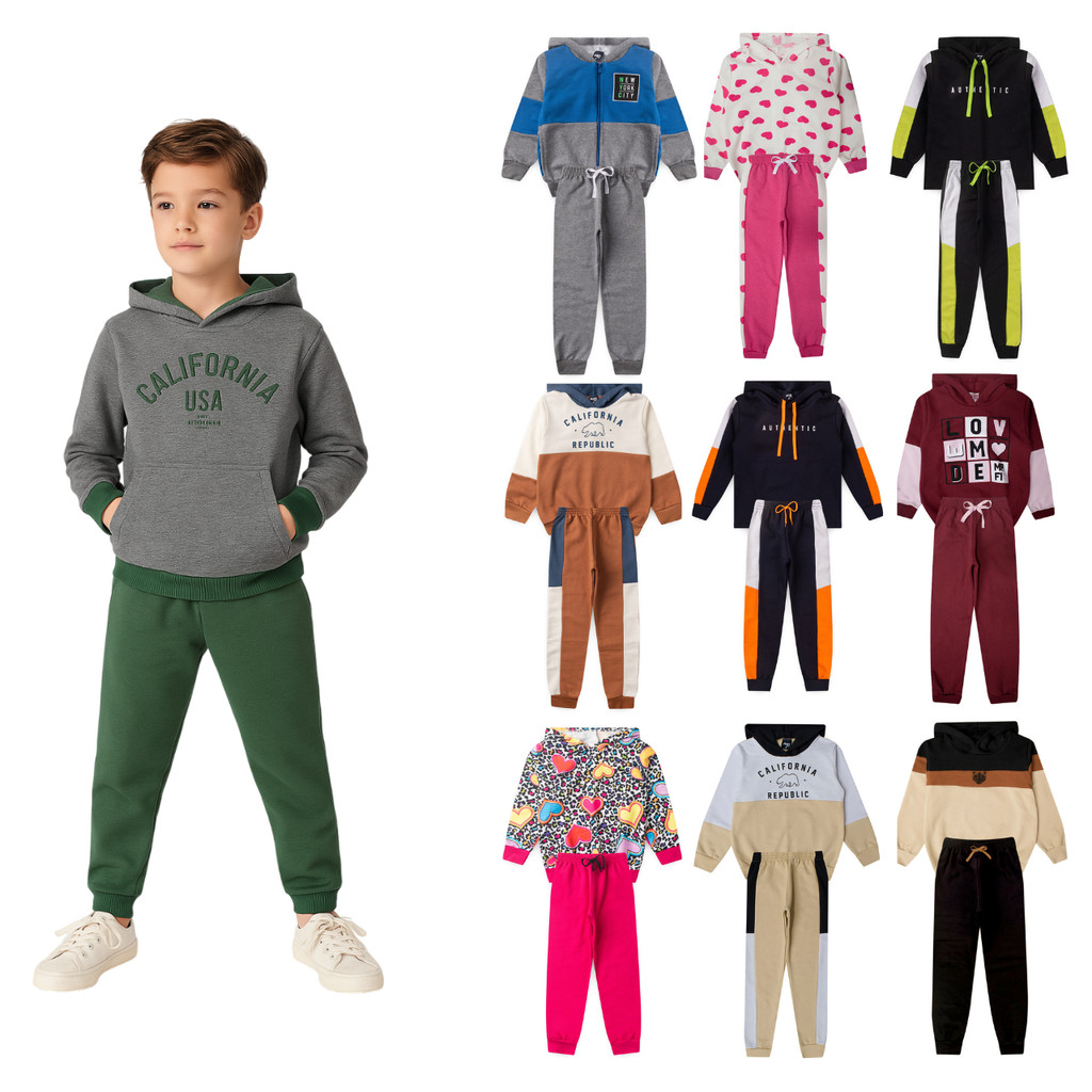 Kit 6 Peças Moletom Infantil Masculino Feminino Inverno Peluciado 100% Algodão - Jaqueta e Calça
