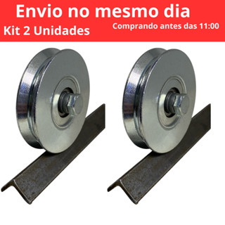Kit 2 Roldana Aliaço Portão Correr Trilho Em V Cantoneira 2 1/2 Polegadas (6,2 cm) em Oferta na Shopee