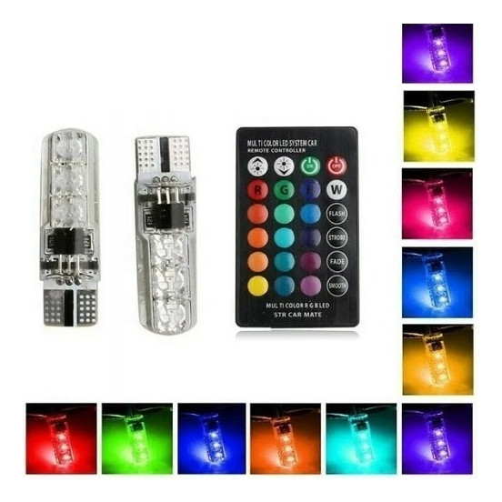 Lampada Led T10 Multi-color Com Controle Remoto System Car