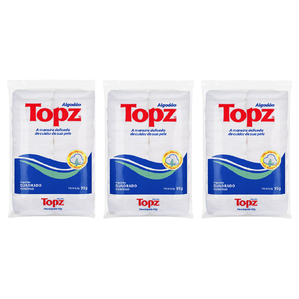 Kit 3x Algodão Topz Quadrado Dupla Face Limpeza Facial 100un em Oferta na Shopee