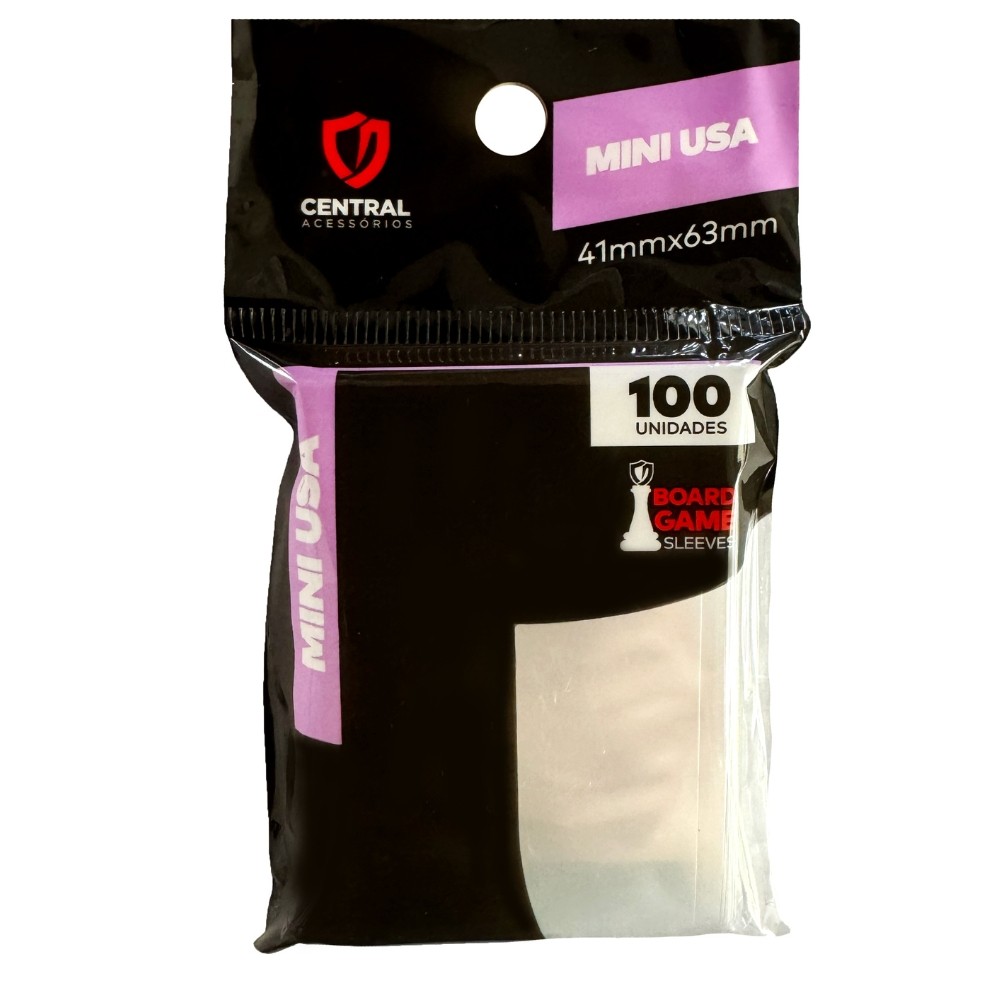 SLEEVE MINI USA 41X63mm TRANSPARENTE CENTRAL 100UN BOARD GAME PROTETOR CARTAS ACESSÓRIOS JOGOS TCG